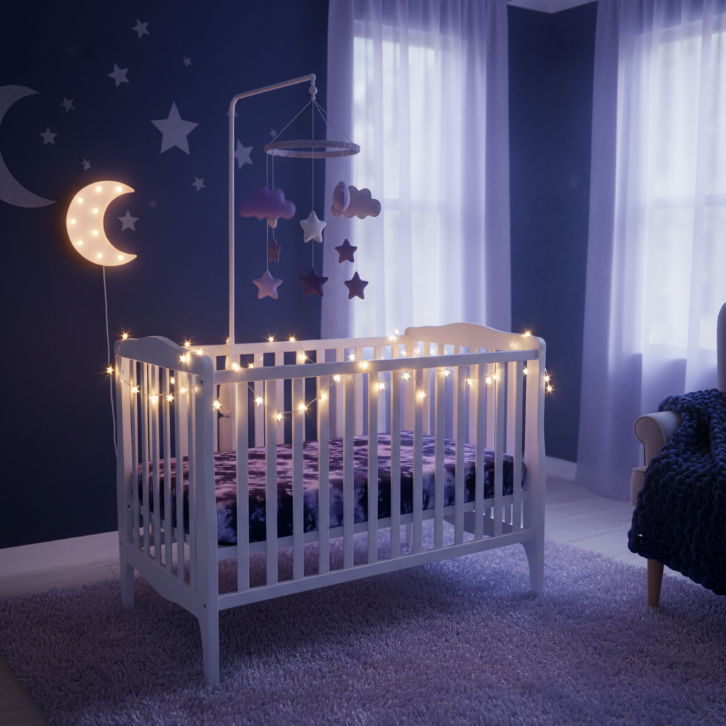 Lunar Lullaby — 19 Momme, 100% Mulberry Silk, Standard Crib Sheet